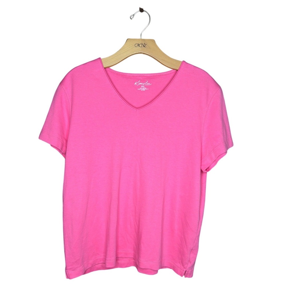 Kim Rogers Pink Short Sleeve V-Neck Tee Shirt PXL Petite XL Cotton Blend Solid